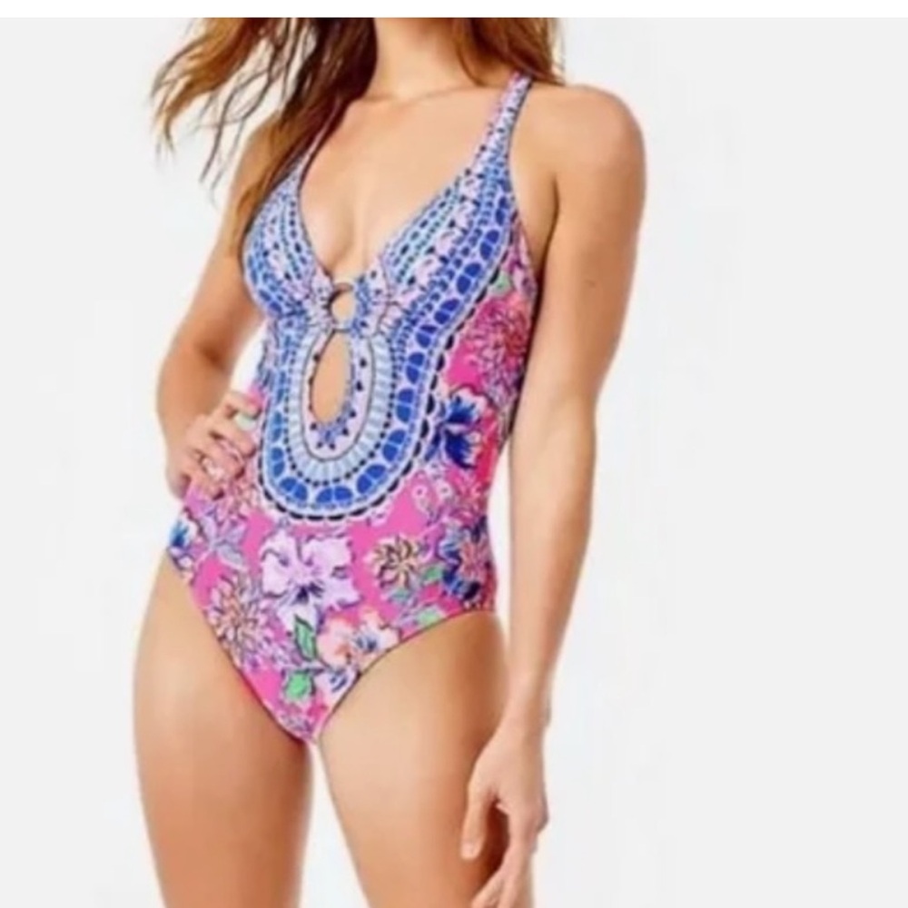 Lilly Pulitzer Ester One-Piece in Pink Isle Last Bud For You. Size 16